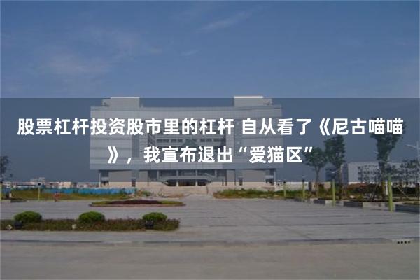 股票杠杆投资股市里的杠杆 自从看了《尼古喵喵》，我宣布退出“爱猫区”